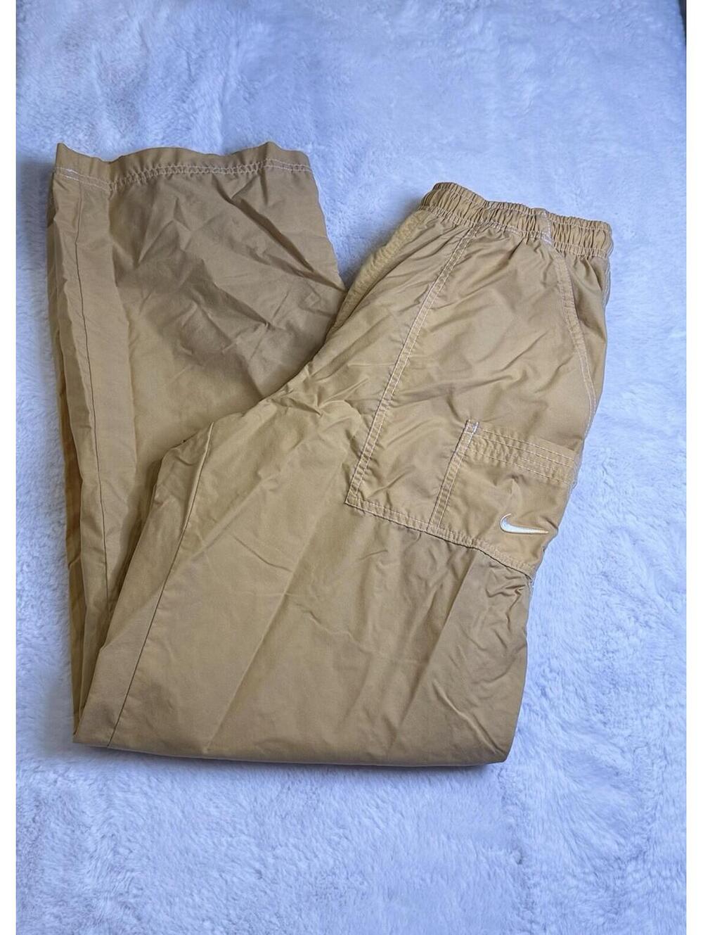 Nike Cargo Pants Women Small Yellow Mid Rise Oversized Street Ripstop Drawstring